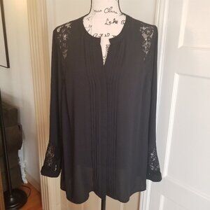 Per Una Black Blouse with Lace Insets